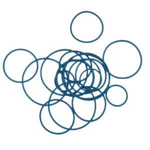 Blue sealing rings in assorted sizes on a white background