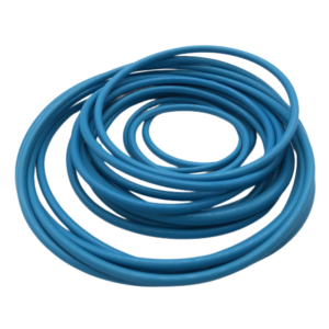 Overlapping blue sealing rings on a white background